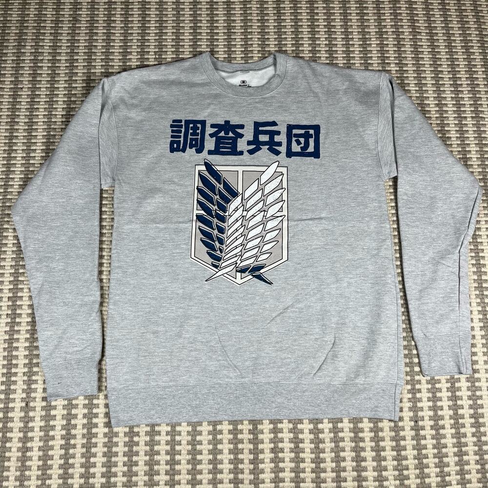 Attack On Titan Wings‎ Of Freedom Pullover Crewneck Gray Men’s Sz M New